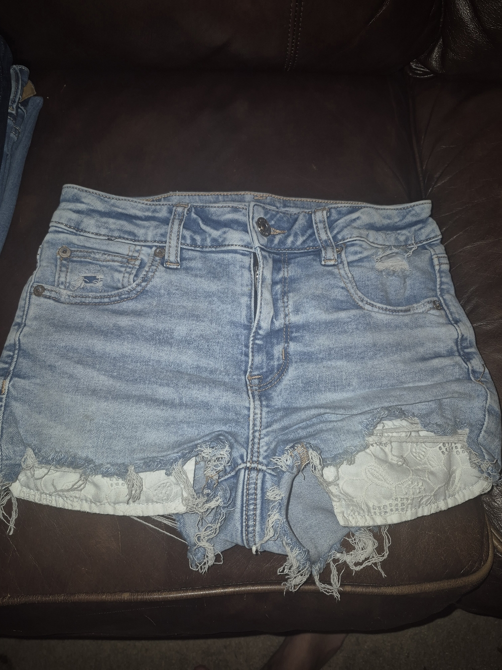 American Eagle Outfitters Light Blue Denim Shorts with Lace Peekaboo Pockets